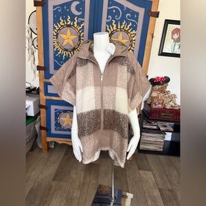 Time and Tru Plaid Hooded Poncho - Brown and Cream